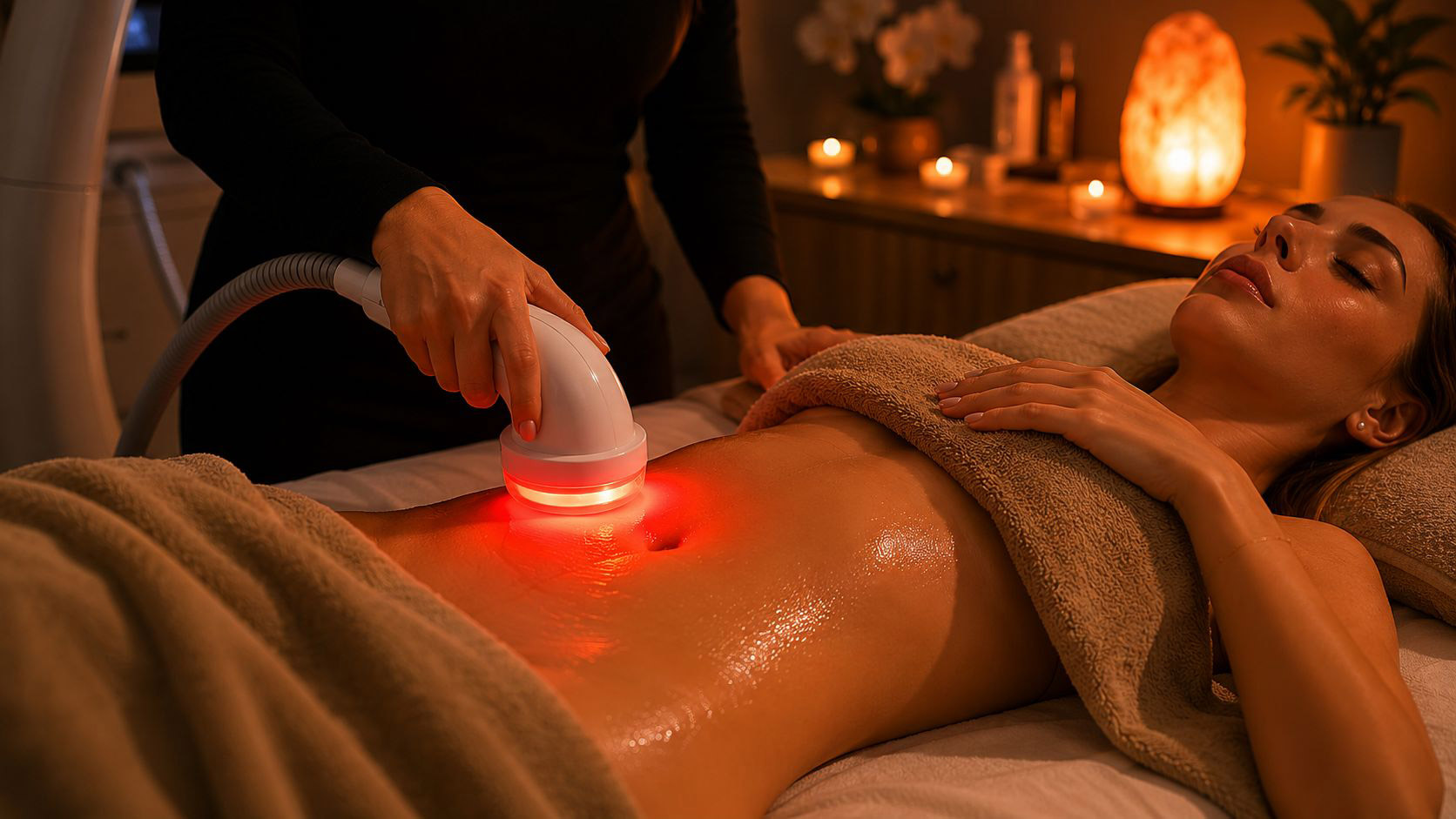 Trattamento corpo sull'addome con manipolo professionale