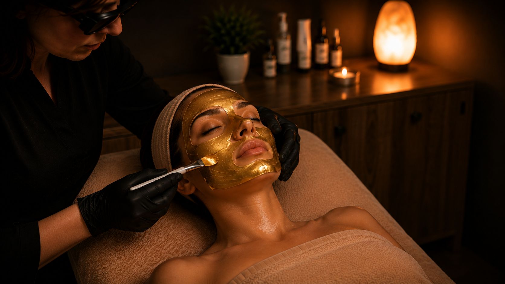 Trattamento viso antiage avanzato con maschera in oro
